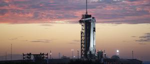 Eine SpaceX Falcon 9-Rakete in Cape Canaveral, mit der die ISS-Crew 2021 zur Raumstation gestartet war.
