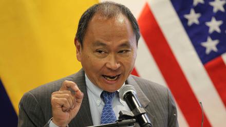 Francis Fukuyama auf einer Konferenz über „New Public Management and leadership for Democratic Governance and Social Inclusion“ in Lima in Peru..