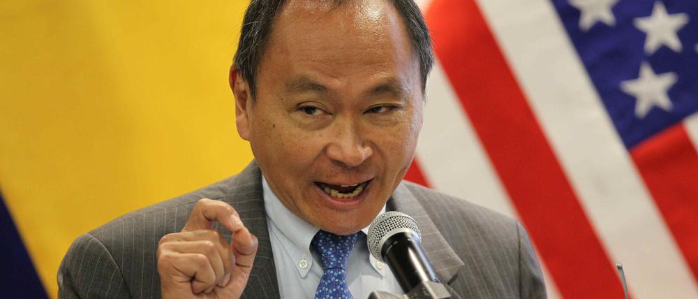 Francis Fukuyama auf einer Konferenz über „New Public Management and leadership for Democratic Governance and Social Inclusion“ in Lima in Peru..
