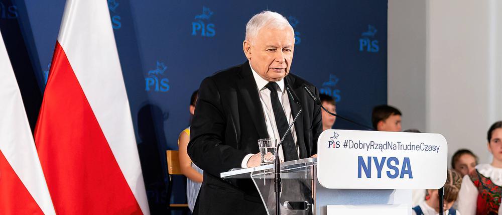 Polens Ex-Premier Kaczynski während eines Vortrags an der Hochschule in Nysa im September