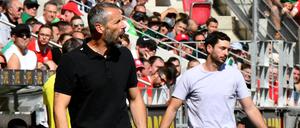 Man kennt sich. Marco Rose (l.) und Sandro Schwarz sind 2019 erstmals als Trainer aufeinandergetroffen. Damals siegte Rose mit Borussia Mönchengladbach 3:1 beim FSV Mainz 05.