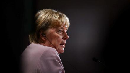Angela Merkel am Donnerstag bei der Pressekonferenz zur Bekanntgabe der Preisträger des portugiesischen Gulbenkian-Preises für Menschlichkeit in Lissabon.