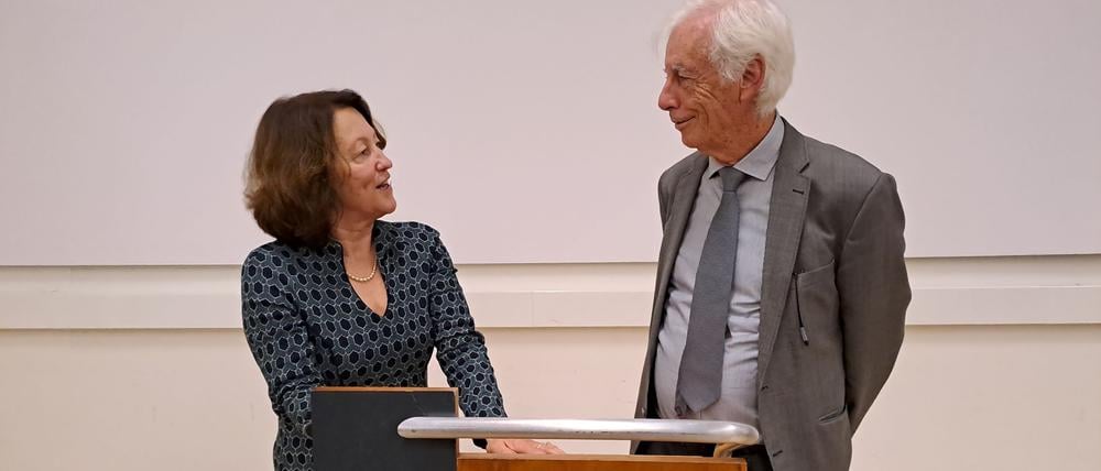 Stefanie Schüler-Springorum, Leiterin des Zentrums für Antisemitismusforschung an der TU, mit dem israelischen Historiker Moshe Zimmermann, der die Festrede hielt.