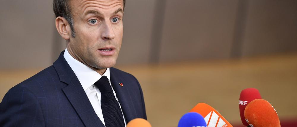 Frankreichs Staatschef bei seiner Ankunft beim EU-Gipfel in Brüssel. 