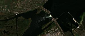Ein Satellitenbild zeigt die Lage des Kakhovka-Staudamms und die umliegende Region in der Oblast Kherson, Ukraine, 18. Oktober 2022.