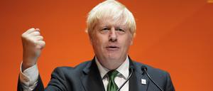 Boris Johnson, damals Premierminister von Großbritannien spricht während des Commonwealth Business Forums im ICC. 
