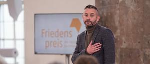 Serhij Zhadan, ukrainischer Schriftsteller und Musiker, nach seiner Friedenspreis- Rede