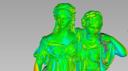 Formvergleich der Prinzessinnengruppe zwischen Marmor und Gips.