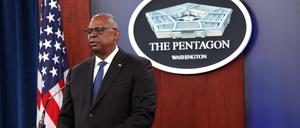 US-Verteidigungsminister Lloyd Austin hält eine Pressekonferenz im Pentagon am 27. Oktober 2022 in Arlington, Virginia.