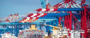 Schiffe liegen im Containerhafen von Bremerhaven.