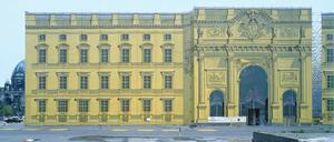 Stadtschloss-Attrappe: Boddiens Fassadensimulation warb 1993/1994 für den Aufbau des Schlosses.