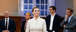 Mette Frederiksen, Ministerpräsidentin von Dänemark, während der Debatte der Parteivorsitzenden im Gemeindesaal von Christiansborg.