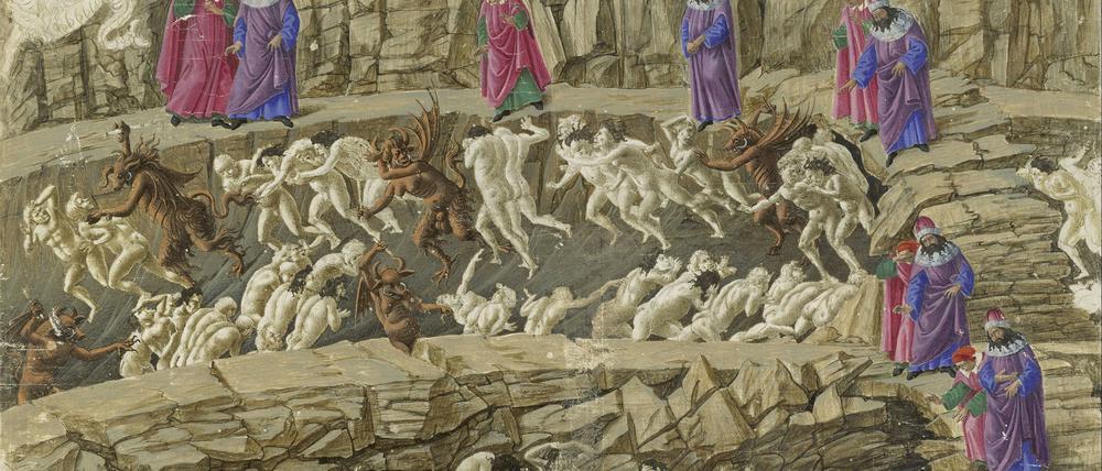 Ewige Verdammnis. Illustration von Sandro Botticelli zum „Inferno“ von Dantes „Göttlicher Komödie“, zu sehen im Kupferstichkabinett der Staatlichen Museen Berlin.
