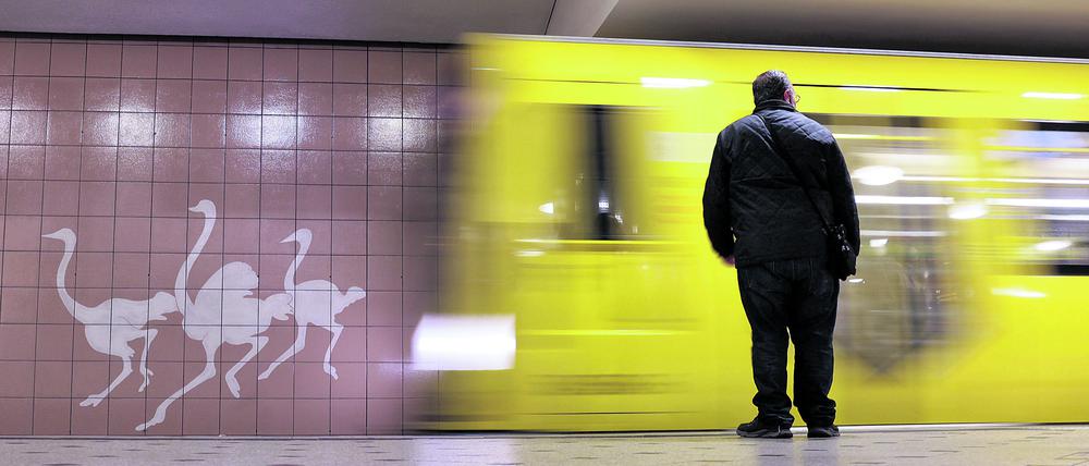 Eine U-Bahn fährt in den Bahnhof Zoologischer Garten ein. 
