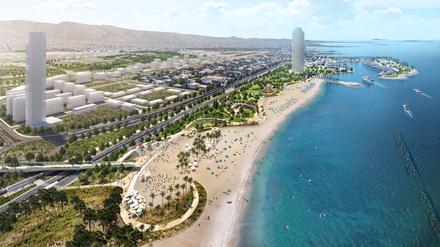 Ellinikon liegt an der Athener Riviera südöstlich des Stadtzentrums von Athen zwischen der Ägäis und dem Berg Hymettus und ist durchschnittlich nur 20 Autominuten von Stadtzentrum, Hafen und Flughafen entfernt. Die Anlage befindet sich auf dem Gelände des ehemaligen Flughafens von Athen an der städtischen Küste und erstreckt sich über eine Länge von 3,5 Kilometer.  