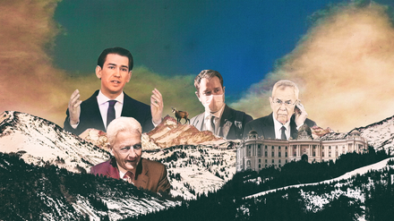 Österreichische Gipfelstürmer: Sebastian Kurz, Ex-Kanzler, Peter Michael Ikrath, früherer Justizsprecher, Thomas Schmid,  ehemaliger Vertrauter von Kurz und Bundespräsident Alexander van der Bellen (v.l.n.r.).