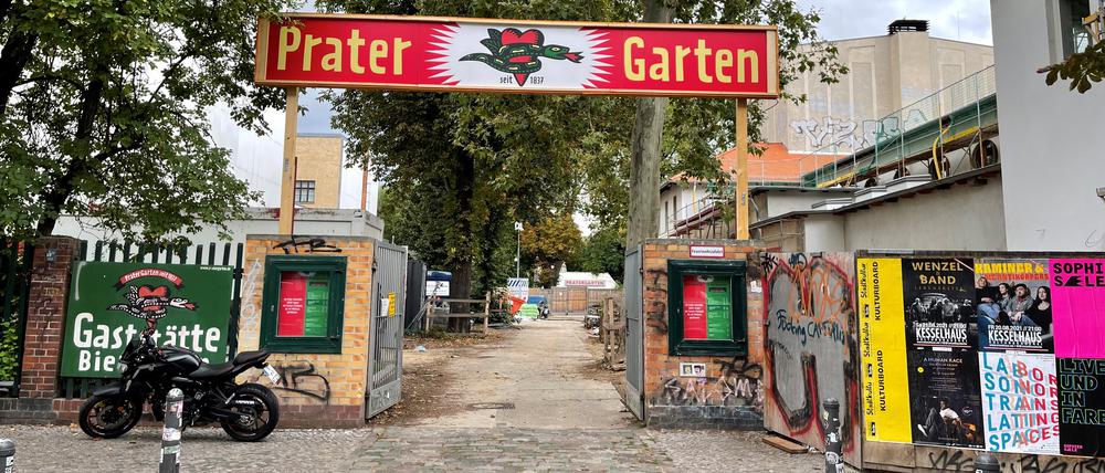 Der Eingang zum Pratergarten im August 2021.