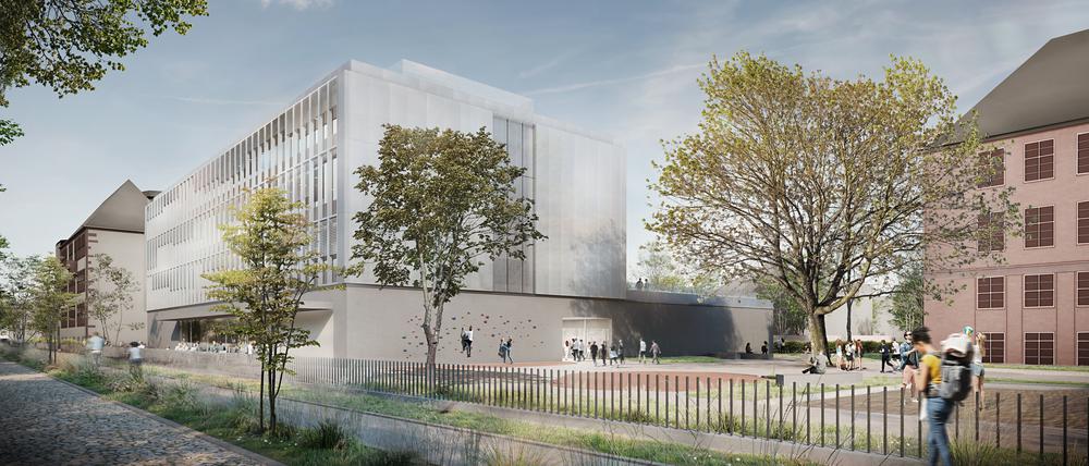 Die Turnhalle an der Anhaltiner Straße wird abgerissen: Ein Neubau entsteht, in dem gegessen, gelernt, sich getroffen - und auch Sport getrieben wird.