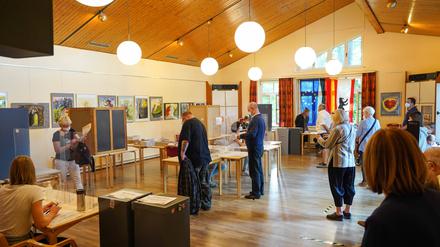  Ein Wahllokal in Wilmersdorf bei der Wahl 2021.