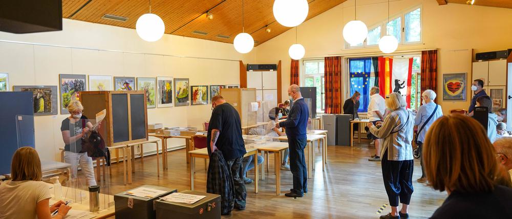 Ein Wahllokal in Wilmersdorf bei der Wahl 2021.