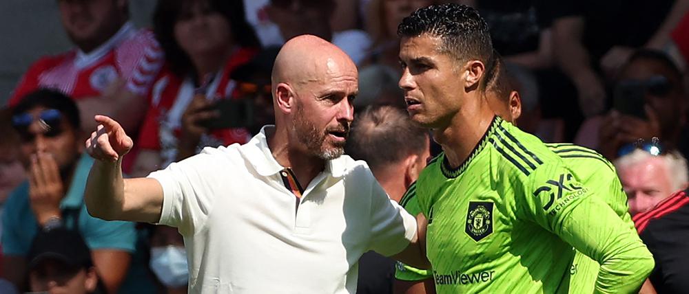 Kein harmonisches Duo: Trainer Erik ten Hag (L) und Cristiano Ronaldo.