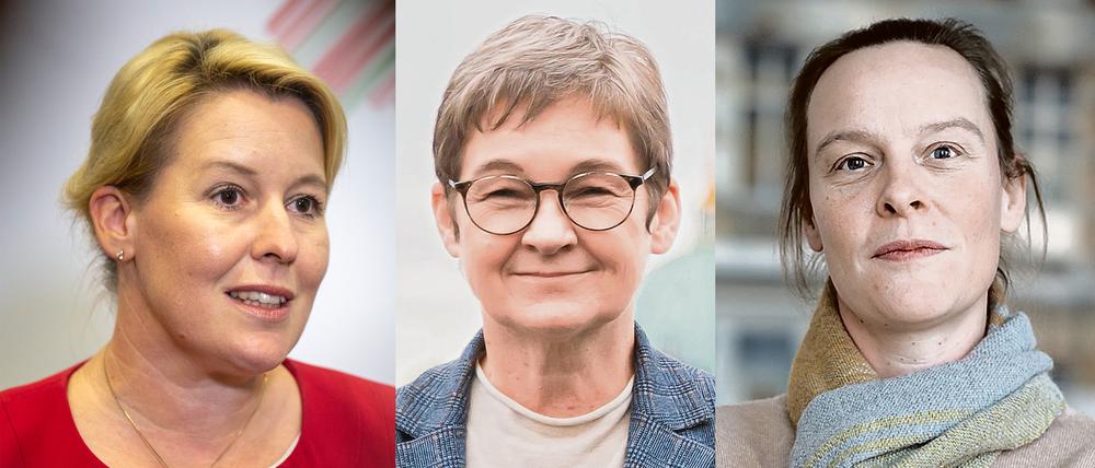 Die Berliner Politikerinnen Giffey (SPD), Gote (Grüne), Kreck (Linke).
