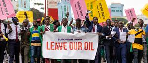 Studenten der Uganda National Students Association demonstrieren bei an einer Kundgebung in Kampala, Uganda.