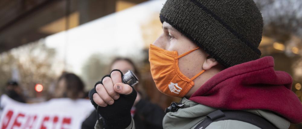 Protest von Lieferdienst-Beschäftigten in Amsterdam.