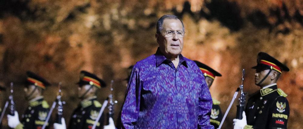 Sergej Lawrow 2022 beim Dinner während des G20-Gipfels im Kulturpark Garuda Wisnu Kencana in Badung auf Bali.