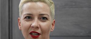 Belarus, Minsk: Maria Kolesnikowa, Oppositionspolitikerin in Belarus, spricht während einer Pressekonferenz der Opposition. Von einer der wichtigsten Anführerinnen der Opposition in Belarus (Weißrussland), Maria Kolesnikowa, fehlt jede Spur.