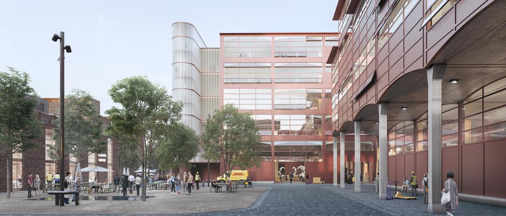 90.000 Quadratmeter Gewerbefläche. In den kommenden Jahren sollen auf dem Baufeld West ein zwölfgeschossiges Hochhaus mit circa 15.000 Quadratmetern sowie sechs weitere Gebäude mit zusammen 60.000 Quadratmetern neu entstehen. 