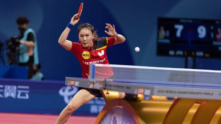 Shan Xiaona im Einsatz für die deutsche Nationalmannschaft während der WM. Das deutsche Team holte Silber.