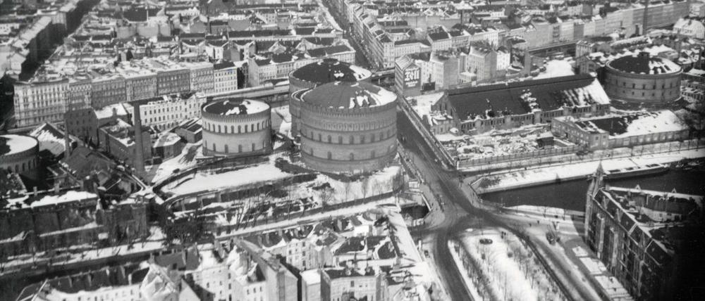 Das Gaswerk an der Gitschiner Straße auf einer Luftaufnahme von 1933. 