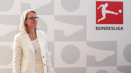 Die DFL-Chefin Donata Hopfen auf der Sports Innovation Messe im Mai 2022.