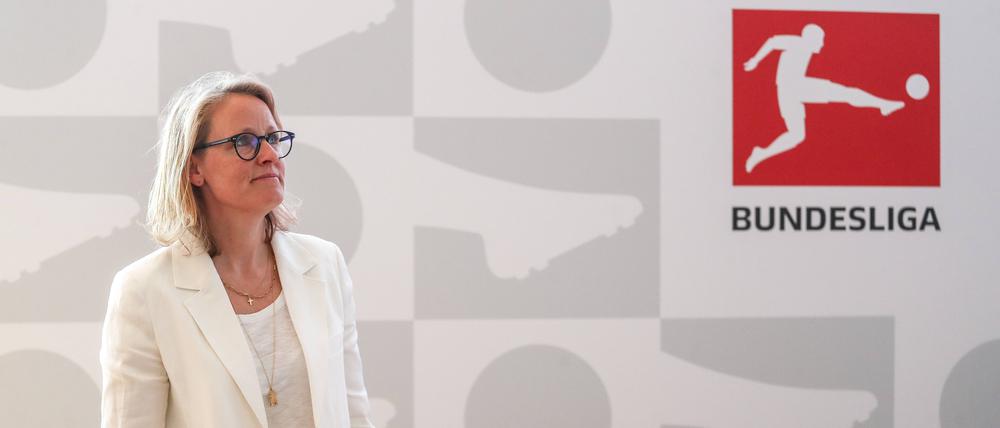 Die DFL-Chefin Donata Hopfen auf der Sports Innovation Messe im Mai 2022.
