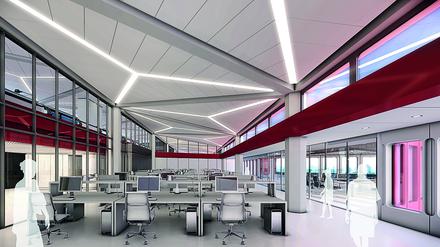 So sollte der BHT-Campus im Terminal A des früheren Flughafens Tegel einmal aussehen. Doch die Koalition vermeidet ein Bekenntnis zu dem Projekt.