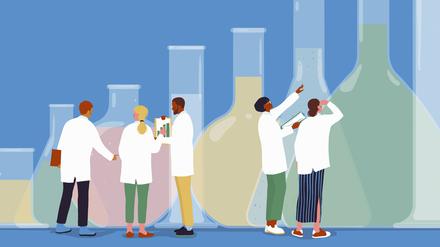 Wissenschaftler diskutieren über Forschung 