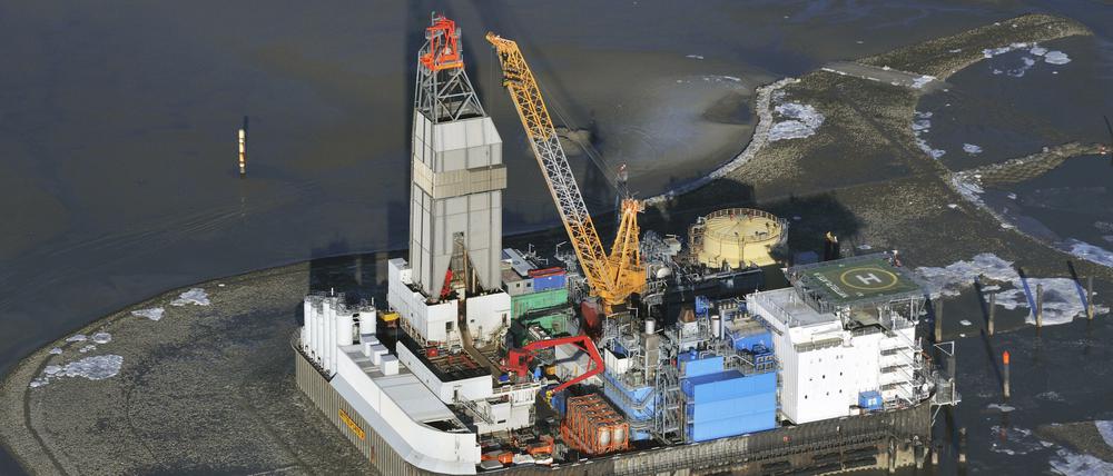 Von oben: die Ölförderinsel „Mittelplate A“