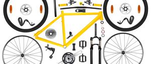 Ein Fahrrad und seine Teile. Nie sind Räder und Zubehör so günstig wie in den Wintermonaten.