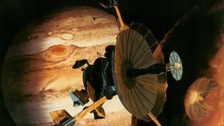 Sonde vor Gaslandschaft. So stellte sich ein Nasa-Künstler Galileo im orbit vor.