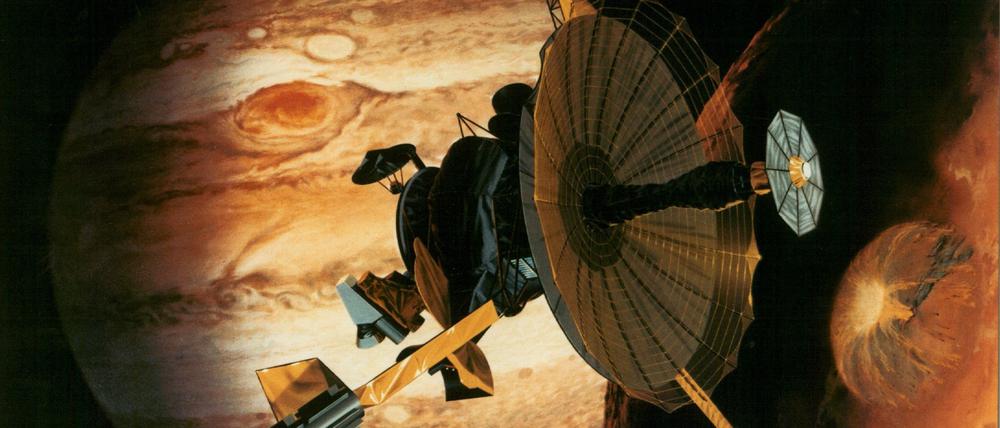 Sonde vor Gaslandschaft. So stellte sich ein Nasa-Künstler Galileo im orbit vor.