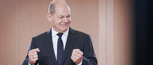Olaf Scholz (SPD) hielt während der Kabinettssitzung anlässlich des ersten Geburtstags der Ampelkoalition eine kurze Ansprache. 