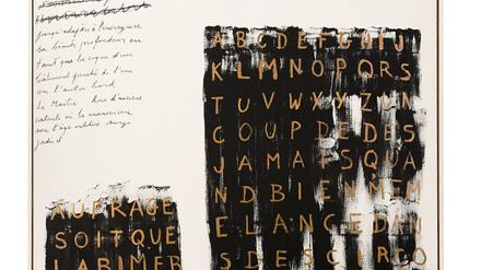 Mit Goldfarbe, Filzstift und Öl verwandelte Marcel Broodthaers ein Gedicht in das Bild „Un Coup de Dés“ (1969).