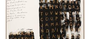 Mit Goldfarbe, Filzstift und Öl verwandelte Marcel Broodthaers ein Gedicht in das Bild „Un Coup de Dés“ (1969).