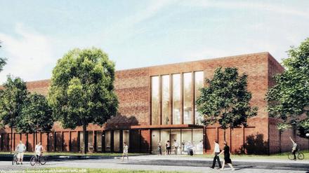 So soll die Dreifeld-Sporthalle am Sportpark Luftschiffhafen Potsdam aussehen.