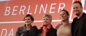 Das Spitzenteam der Berliner Linken: Sozialsenatorin Katja Kipping, Parteichefin Katina Schubert, Justizsenatorin Lena Kreck und Spitzenkandidat Klaus Lederer. 