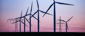 Energiepolitik ist Sicherheitspolitik – und umgekehrt. Windkraftanlagen und Hochspannungsleitungen bei Leuna, Sachsen-Anhalt.d