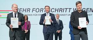 Die Spitzen der Ampelkoalition bei der Präsentation ihres Koalitionsvertrags.