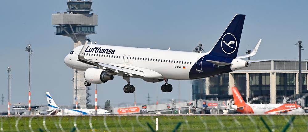 Ein Kranich-Flieger der Lufthansa am BER 
