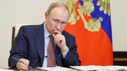 Der russische Präsident Wladimir Putin bei einer Videoschaltung.